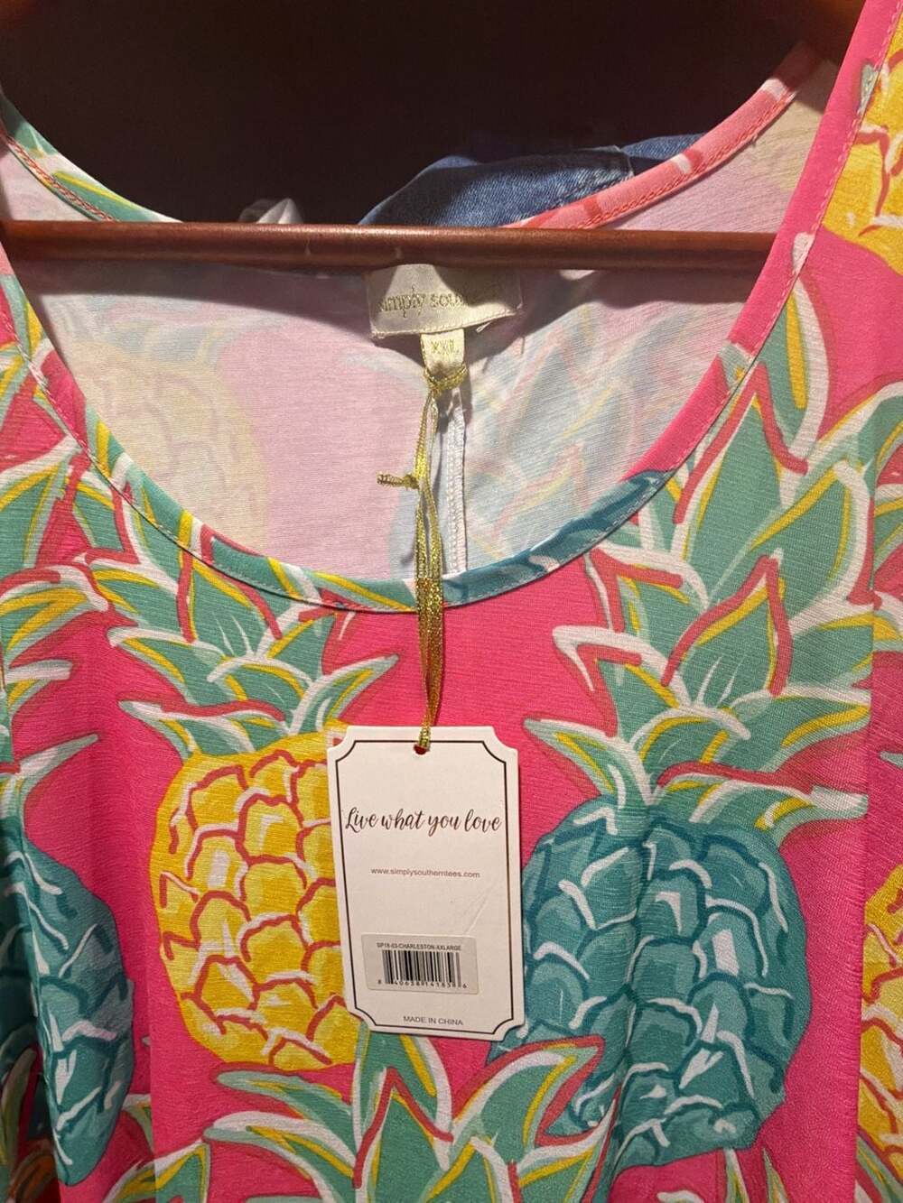 Simply Southern Charleston Pineapple Print Tassel Hem Short Sleeve Dress - Picture 2 of 4